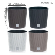 (Beige, 30cm - 15 Litres) Round Planter Plant Flower Pot Outdoor Garden Weatherproof with Insert Rattan