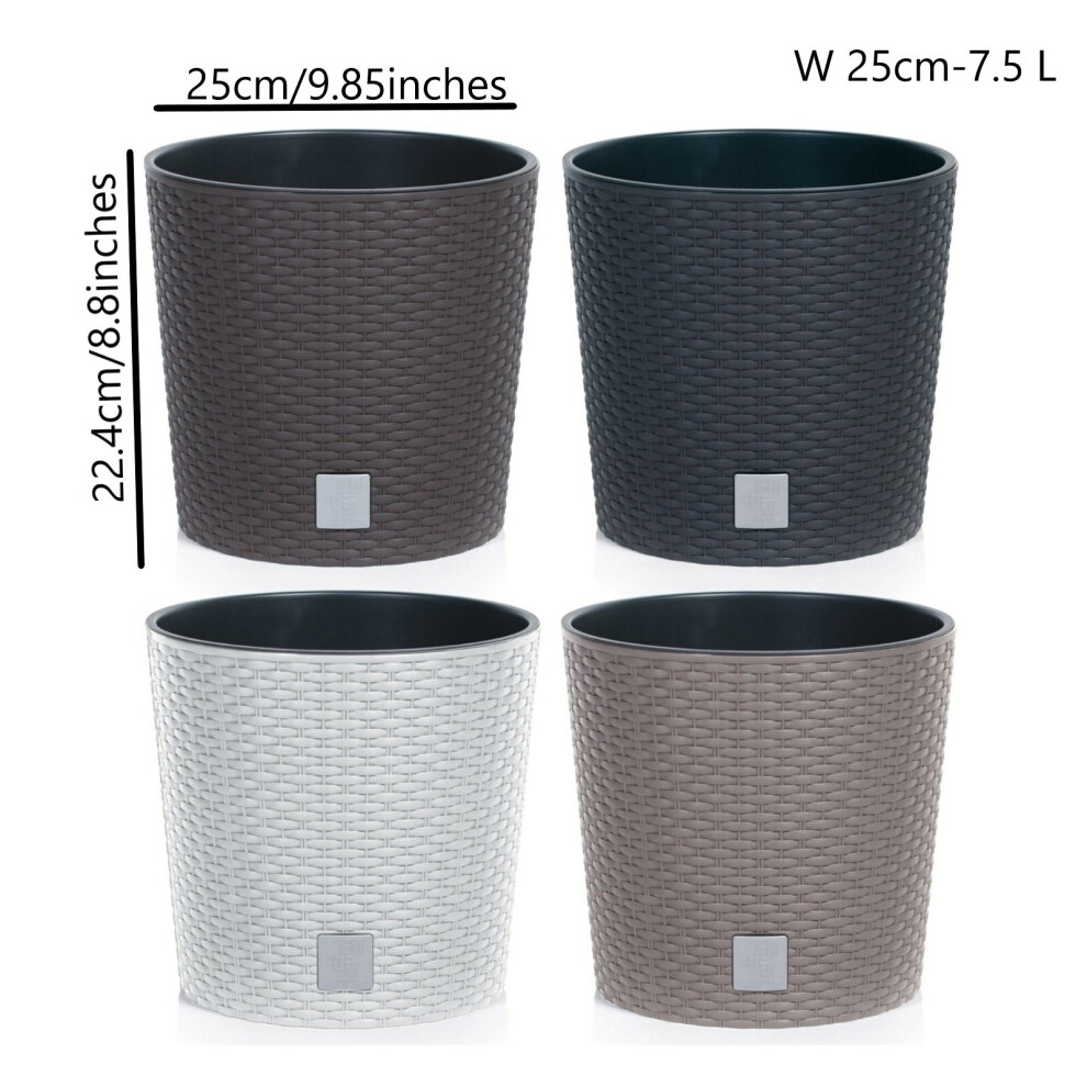 Prosperplast (, 25Cm - 7.5 Litres) Round Planter Plant Flower Pot Outdoor Garden Weatherproof With Insert Rattan Beige