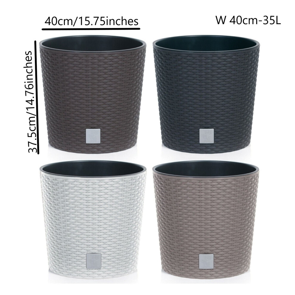 Prosperplast (, 40Cm - 35 Litres) Round Planter Plant Flower Pot Outdoor Garden Weatherproof With Insert Rattan Beige