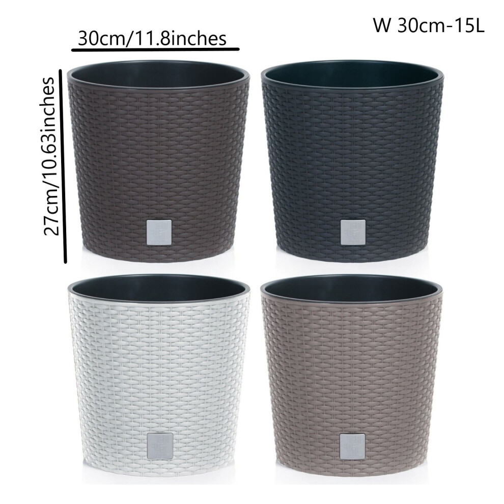 Prosperplast (, 30Cm - 15 Litres) Round Planter Plant Flower Pot Outdoor Garden Weatherproof With Insert Rattan Brown