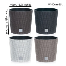 (Brown, 40cm - 35 Litres) Round Planter Plant Flower Pot Outdoor Garden Weatherproof with Insert Rattan