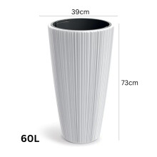 (Dark Grey, W40cm x H73cm) Flowerpot Ridged Planter with insert Indoor Outdoor Modern Elegant &amp; Stylish