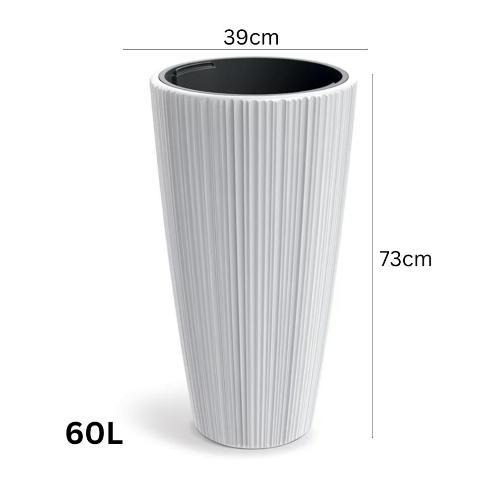 Prosperplast (White, W40cm X H73cm) Flowerpot Ridged Planter With Insert Indoor Outdoor Modern Elegant & Stylish