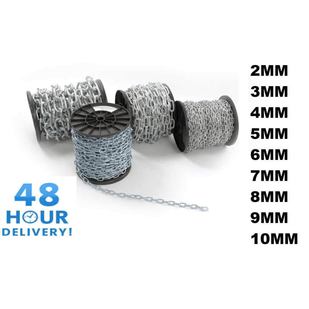 (2M, 6 Mm) Steel Chain Strong Heavy Duty Zinc Galvanised Welded Security Links 2Mm - 12Mm 7625945356437