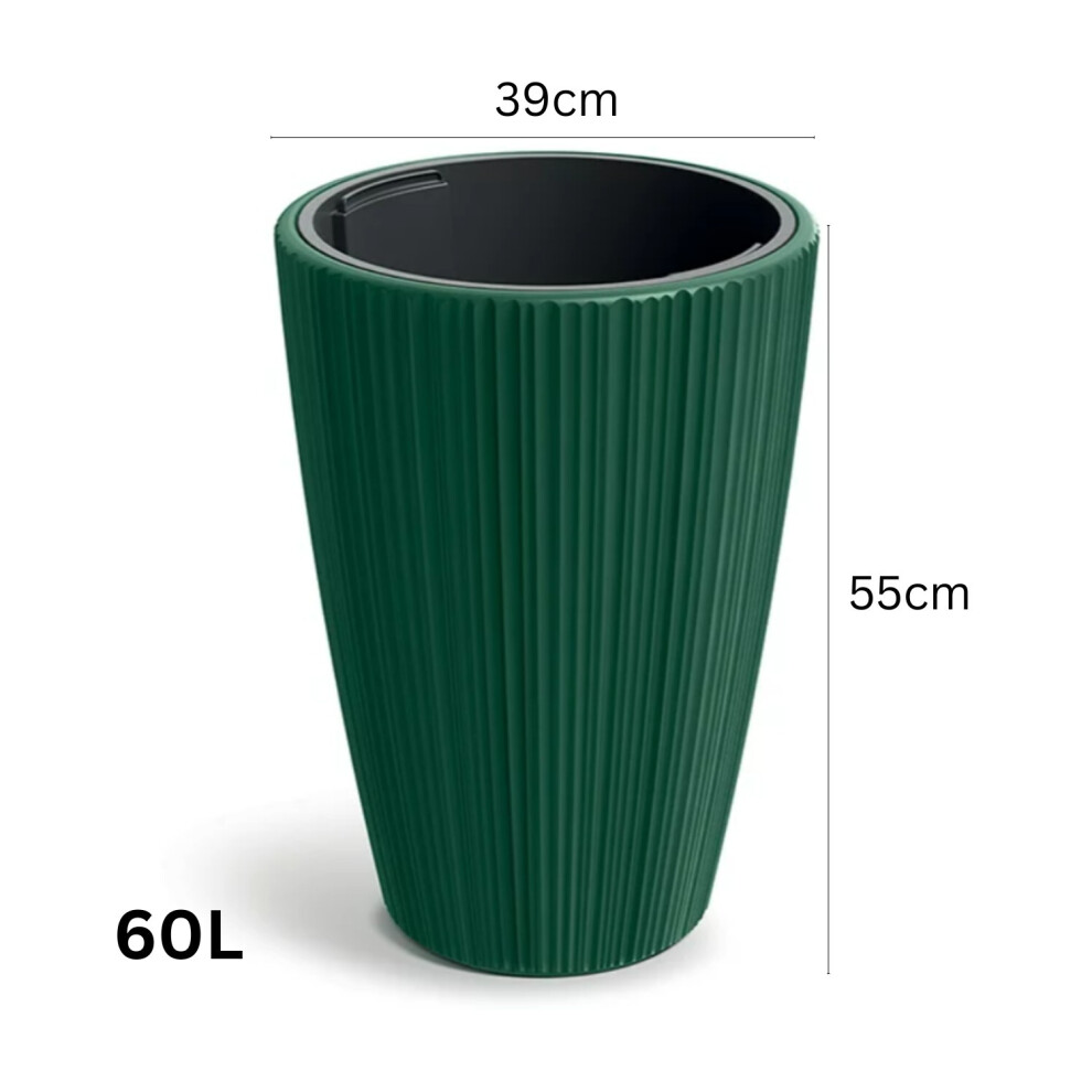 Prosperplast (Dark Grey, W40cm X H55cm) Flowerpot Ridged Planter With Insert Indoor Outdoor Modern Elegant & Stylish