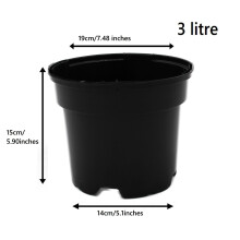 (20, 3 L) Black Plastic Plant Pot Flower Pots 0.5 1 2 3 4 5 7.5 10 12 15 25 32 45 60 Litre