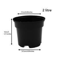 (20, 2 L) Black Plastic Plant Pot Flower Pots 0.5 1 2 3 4 5 7.5 10 12 15 25 32 45 60 Litre