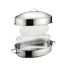 Stainless Steel Steamer Metal Oval Turkey Roasting Pan for-16in