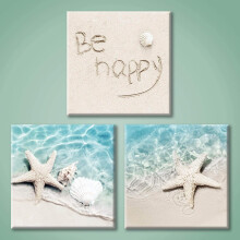 Lienzo decorativo con diseño de estrella de mar y caracola, 16x16x3 pulgadas.