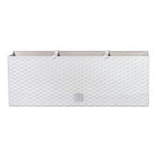 (White, 72L) Rectangle Plant Pot Flower Box Rattan Anthracite Rato Self Watering Garden Patio