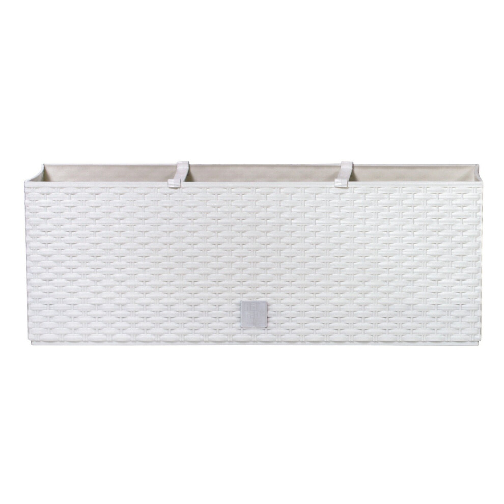 Prosperplast (, 30L) Rectangle Plant Pot Flower Box Rattan Rato Self Watering Garden Patio White/Anthracite