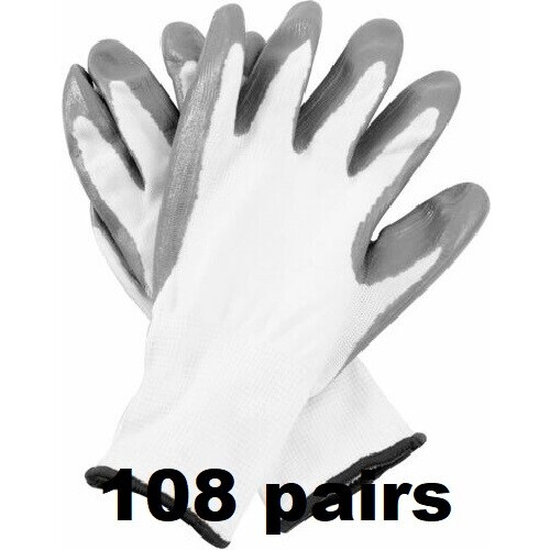 (M, 108) WHITE NITRILE COATED WORK GLOVES BUILDERS MECHANIC CONSTRUCTION NYLON GRIP