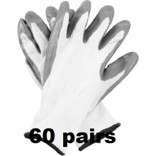 (L, 60) WHITE NITRILE COATED WORK GLOVES BUILDERS MECHANIC CONSTRUCTION NYLON GRIP