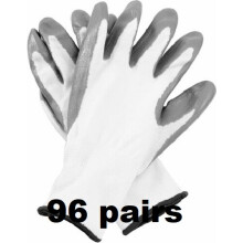 (L, 96) WHITE NITRILE COATED WORK GLOVES BUILDERS MECHANIC CONSTRUCTION NYLON GRIP