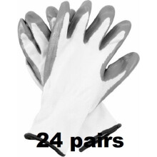 (M, 24) WHITE NITRILE COATED WORK GLOVES BUILDERS MECHANIC CONSTRUCTION NYLON GRIP