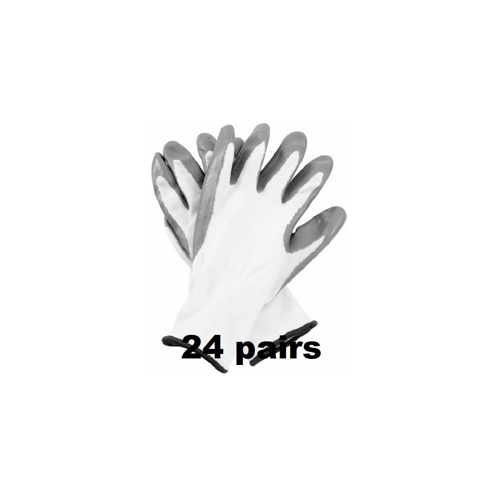 (M, 24) White Nitrile Coated Work Gloves Builders Mechanic Construction Nylon Grip 5056697298959