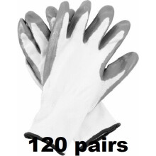 (S, 120) WHITE NITRILE COATED WORK GLOVES BUILDERS MECHANIC CONSTRUCTION NYLON GRIP