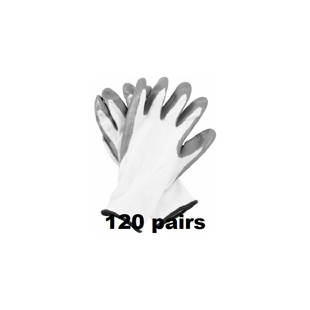 (S, 120) White Nitrile Coated Work Gloves Builders Mechanic Construction Nylon Grip 5056697299086