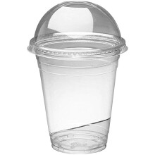 (Domed Lid with Hole, domed_12oz_x300) Smoothie Milkshake Cups Lids 10oz 12oz 15oz Clear Plastic Domed Pet Reusable