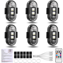Set di 6 luci stroboscopiche a LED, 8 colori, ricaricabili tramite USB, con grado di protezione IP65, adatte per droni, aerei e biciclette.