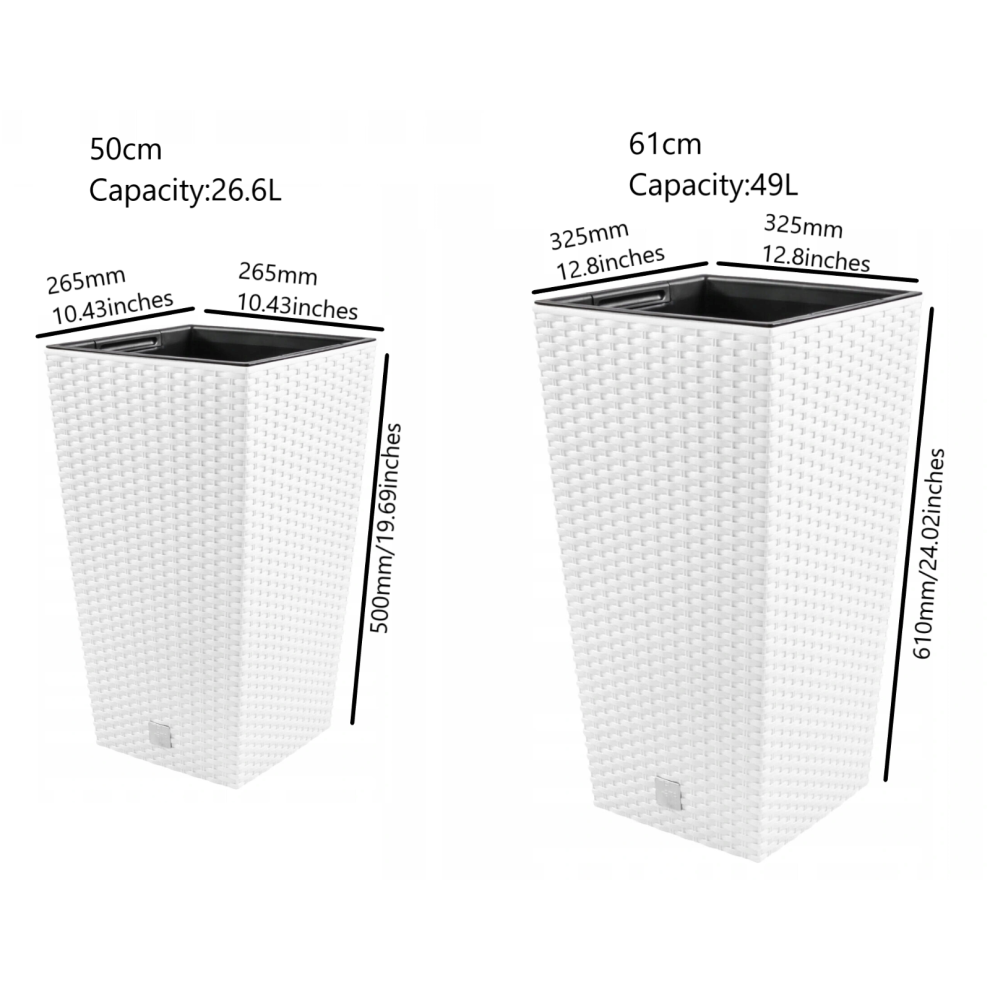 Prosperplast (White, 75 Cm) Tall Planter Plant Flower Pot Outdoor Garden Weatherproof With Insert Rattan