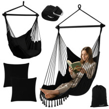 Hängesessel, 210 cm, Schwarz, Baumwollstoff, 2 Kissen