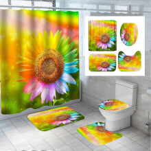 (A) 4PCS/Set Bathroom Decor Waterproof Cloth Polyester Bath Curtain Bathtub Curtains, Bathroom Carpet Bath Mat Toilet Rugs 25-26