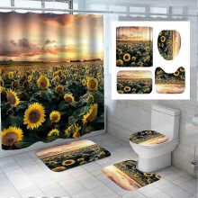 (C) 4PCS/Set Bathroom Decor Waterproof Cloth Polyester Bath Curtain Bathtub Curtains, Bathroom Carpet Bath Mat Toilet Rugs 25-26