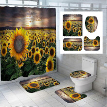 (D) 4PCS/Set Bathroom Decor Waterproof Cloth Polyester Bath Curtain Bathtub Curtains, Bathroom Carpet Bath Mat Toilet Rugs 25-26