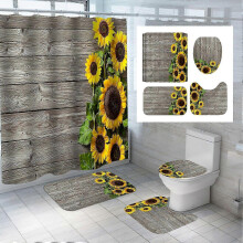 (B) 4PCS/Set Bathroom Decor Waterproof Cloth Polyester Bath Curtain Bathtub Curtains, Bathroom Carpet Bath Mat Toilet Rugs 25-26