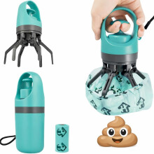 Portable No-Touch Waste Picker With Built-In Bag Dispenser (1 Roll 15 Count), Leak-Proof Odor-Control Storage, For Small & Medium Dogs