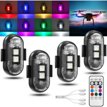 Set di 4 luci stroboscopiche a LED wireless con telecomando, 8 colori, ricaricabili, adatte per droni, biciclette e auto.