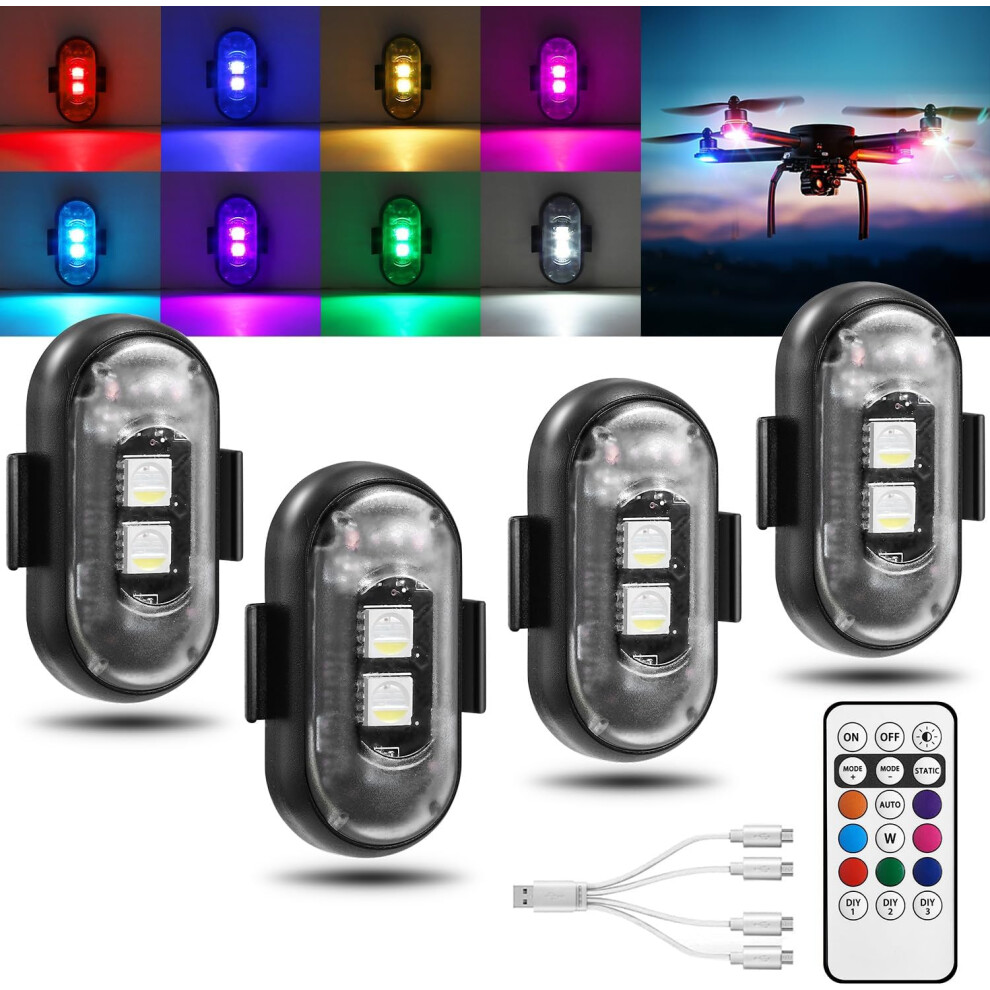4-Piece Wireless Led Strobe With Remote Control, 8 Colors, Rechargeable Wireless Led Suitable For Drones, Bicycles, And Cars. Light 6083684943041