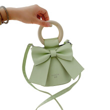 Women Handbag Bow Tie Wooden Round Handle Pu Leather Cross Dressing Shoulder Tote Side Bag Free Size-hao