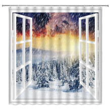 Winter Snow Forest Landscape Nature Shower Curtain Bathroom Home Decor Waterproof Fabric with 12 Bathtub Curtain and Mat