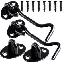 Stainless Steel Door Latch Cabin Hook And Eye Latch Solid Gate Window Lock with Mounting Screws2sets-black