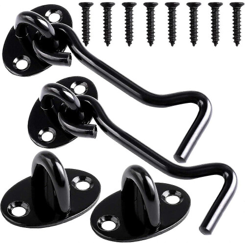Stainless Steel Door Latch Cabin Hook And Eye Latch Solid Gate Window Lock with Mounting Screws2sets-black