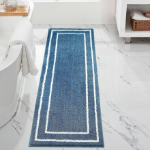 Microfiber Bath Mat Runner 20x59 inch – Absorbent, Anti-Skid, Washable, Modern Geometric Blue Rug for Bathroom, Toilet, Bathtub, Laundry