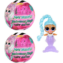LOL Surprise Mermaids! Makeover Magic Baby Sisters 2 Pack with DIY Wearable Lip Gloss Makeup for You and Your Doll, Fun Water Play, Kids Gift Ages 4+