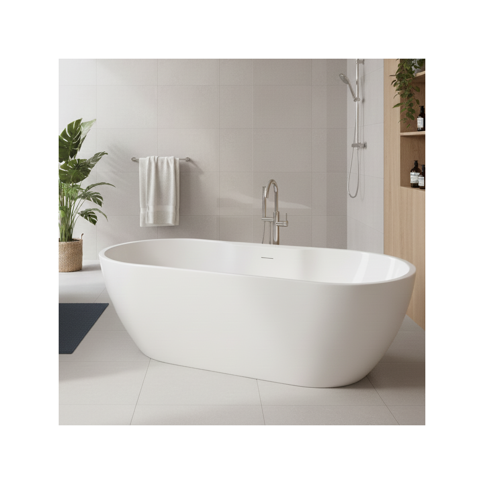 Voda Design Florence 1655Mm Freestanding Double Ended Bath (Slim Oflow White Waste) 5056474584428