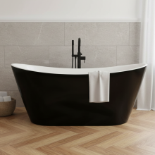 Voda Design Loco 1500mm Freestanding Bath - Black White Waste Slim Overflow