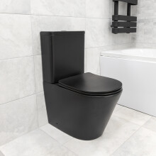 Angel Rimless Close Coupled Fully Back To Wall Toilet & Soft Close Seat - Black