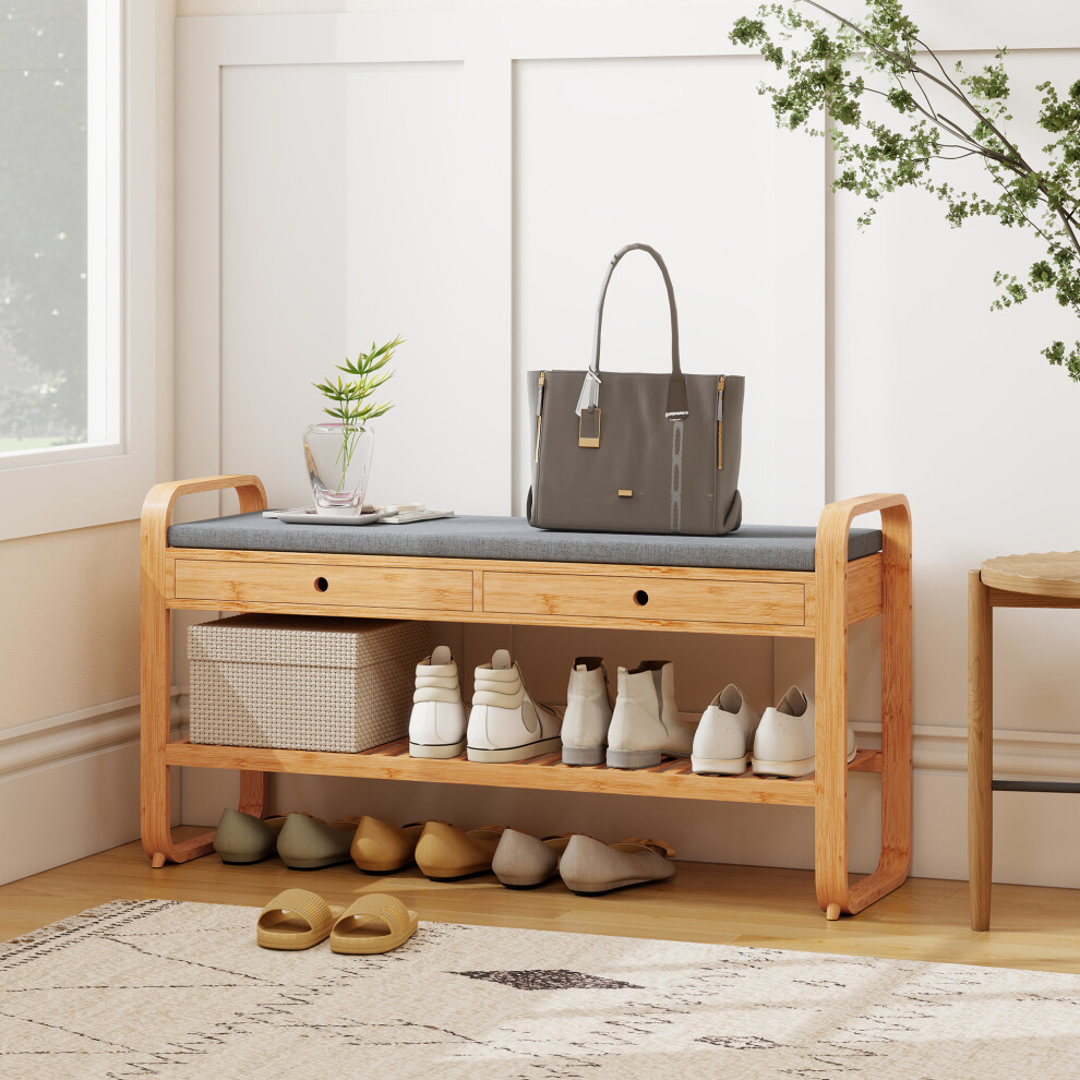 Homcom Shoe Bench With 2 Drawers Cushioned Seat 105 Cm