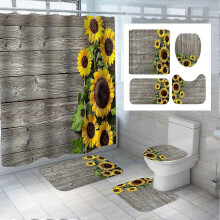 (B) 4PCS/Set Bathroom Decor Waterproof Cloth Polyester Bath Curtain Bathtub Curtains, Bathroom Carpet Bath Mat Toilet Rugs