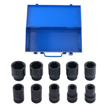 10 Piece 1in Drive Impact Socket Set 6-Point 22-50mm CR-V Automotive Tools