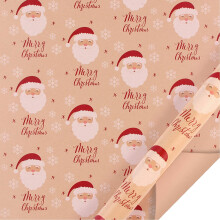 Carta da regalo natalizia marrone kraft con motivo Babbo Natale (1 rotolo)