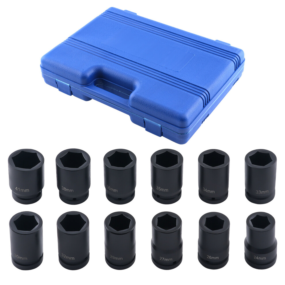 1" Deep Drive Impact Socket Set 12Pc 24-41Mm 80Mm Cr-V 6 Point Hex Tools 6941441760266