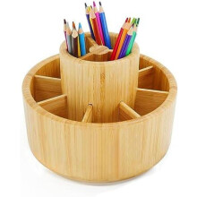 Organiseur de bureau en bambou, grand porte-stylo pour crayons, crayons de couleur, pinceaux, organiseur de bureau rotatif à 360, W