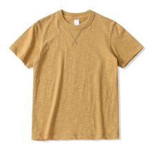 (Atmospheric Gray, L) Heavyweight Slub Cotton T-Shirt 320g American Retro Amekaji White Short Sleeve Summer Men Cotton Relaxed Crew Neck Top