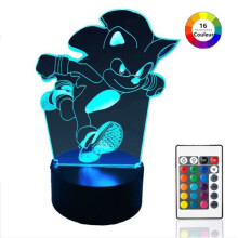 Luminária noturna infantil Sonic Hedgehog, ilusão de toque 3D, 16 cores variáveis, intensidade ajustável, com controle remoto.